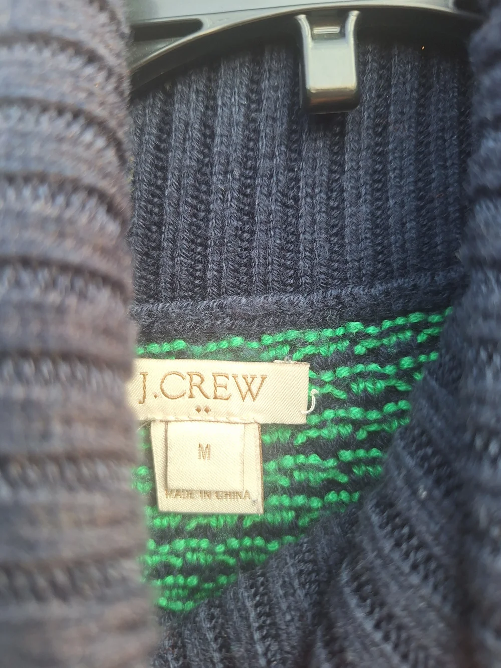 J. Crew Factory Navy and Green Textured Turtleneck Sweater Size Medium
